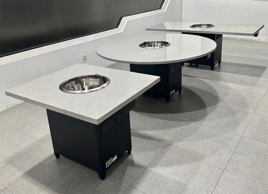 火锅店智能无烟净化方形大理石火锅桌