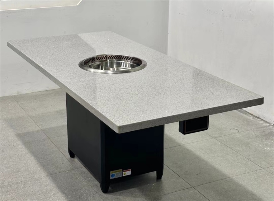 火锅店6人位大理石无烟净化火锅桌