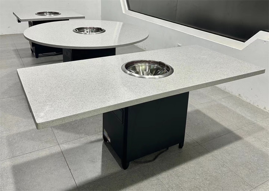 火锅店6人位大理石无烟净化火锅桌