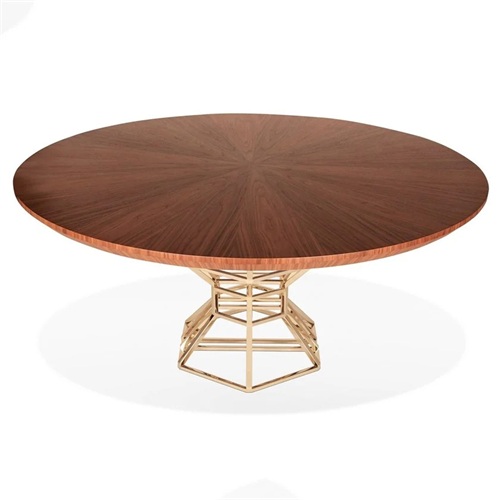 美式简约实木钛金不锈钢圆形西餐桌