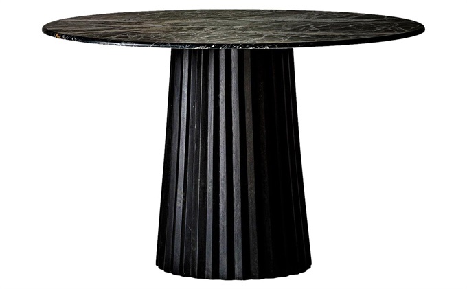 西餐厅实木桌脚天然大理石台面圆形高档餐桌
