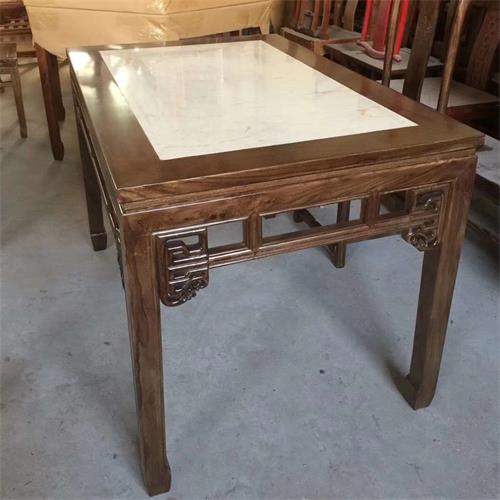 酒楼饭店湘菜川菜馆实木边框镶嵌大理石中式餐桌-厂家定做