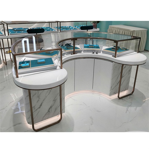 弧形不锈钢大理石柜台展示柜_轻奢不锈钢玻璃展柜