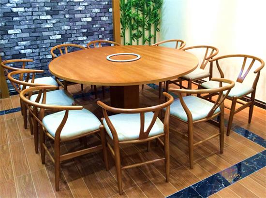 湘菜馆实木餐桌椅_主题餐厅包房圆形餐桌