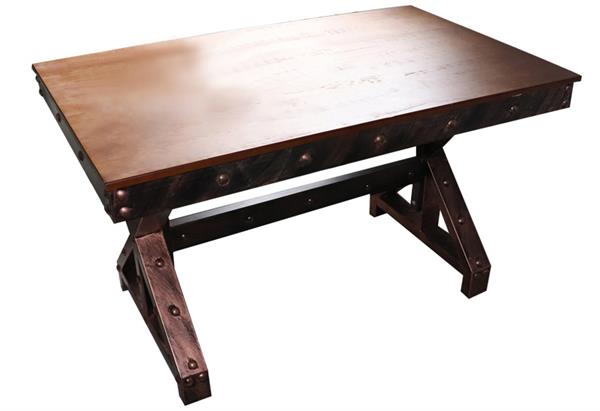 工业老旧主题风餐桌 铁艺餐桌 古铜色五金三角形底座桌子