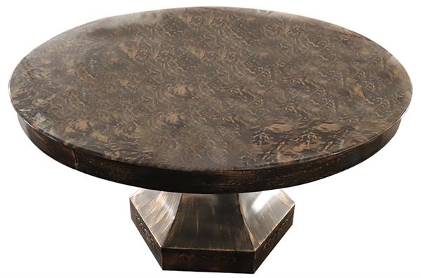 黑色菱形五金桶脚古典铁艺仿古大理石圆餐桌 